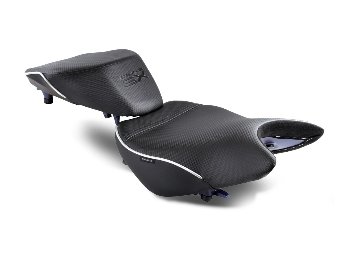 Suzuki GSX-S 1000GX Motorcycle Seats by Sargent with CFX, Silver Welt, and the GX Logo.
